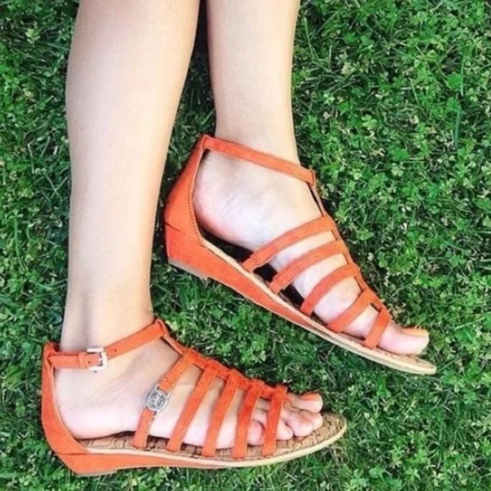 Sam Edelman Donna Orange Suede Cage Gladiator Thong Sandals Sz 9.5